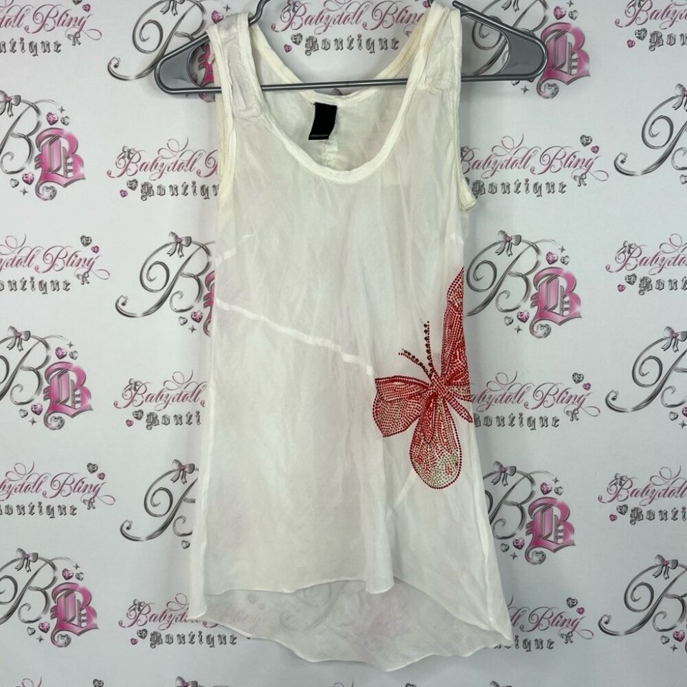 Vero Moda White Tank Top with Red Butterfly Accent